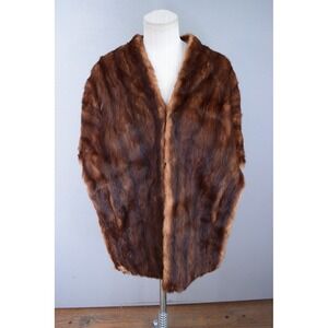 Vintage Mink Fur Capelet OS Brown Stole Wrap Womens Glamour Mob Wife Luxury
